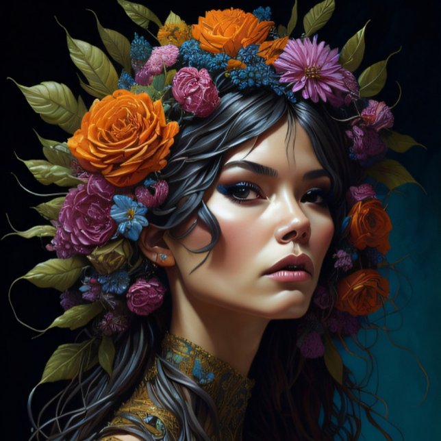 Papel De Seda Beautiful mysterious black haired flower woman (Criador carregado)