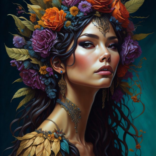 Papel De Seda Beautiful mysterious black haired flower woman v2 (Criador carregado)