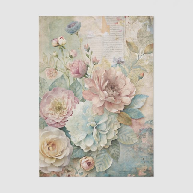 Papel De Seda Beautiful Pale Peonies on Distressed Background (Frente )