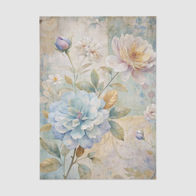 Papel De Seda Beautiful Pastel Peonies on a Collage Background (Frente )