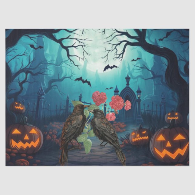 Papel De Seda Beautiful Spooky Haunted Raven Halloween Decoupage (Frente )