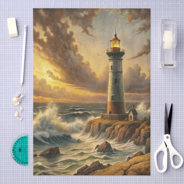 Papel De Seda Beautiful Stormy Coastal Lighthouse Decoupage (Arte )