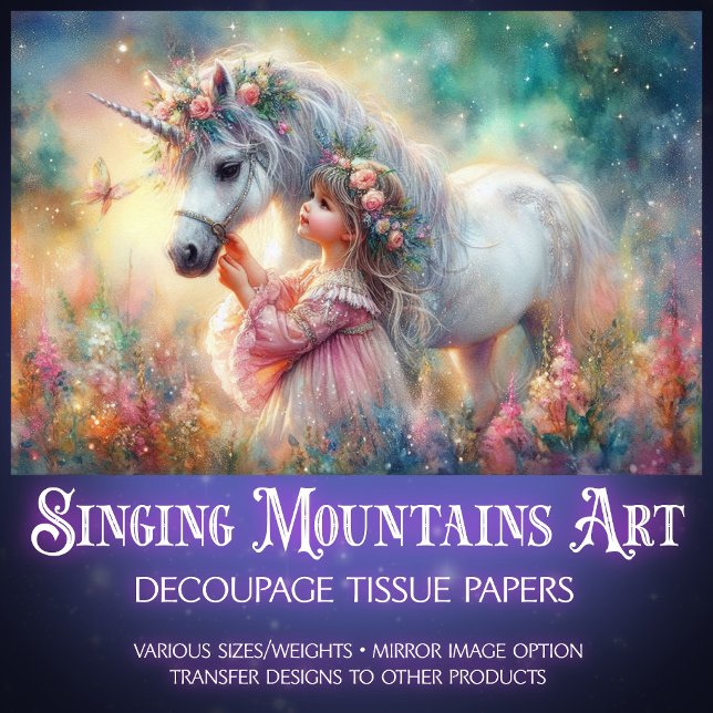 Papel De Seda Beautiful Unicorn Little Girl Fantasy Decoupage (Criador carregado)