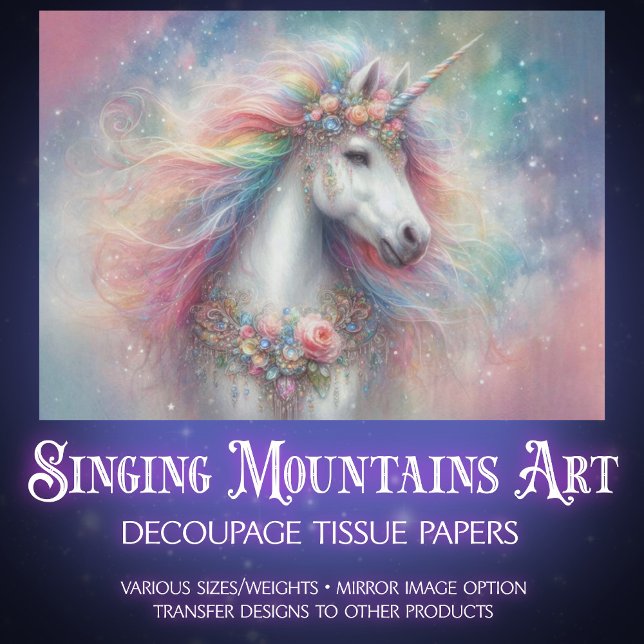 Papel De Seda Beautiful White Unicorn Rainbow Mane Decoupage  (Criador carregado)