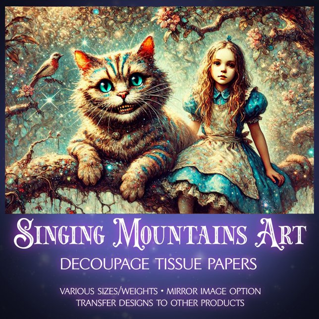 Papel De Seda Beautiful Wonderland Cat and Alice Decoupage (Criador carregado)