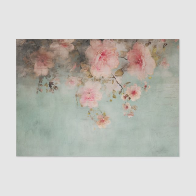 Papel De Seda Beautifully Distressed Pink Flowers on Edge of (Frente )