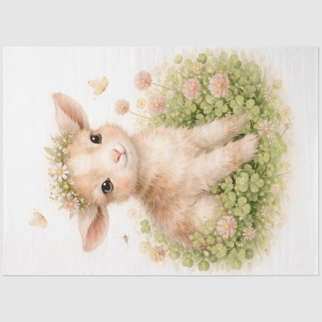 Papel De Seda Bebê Cordeiro com Coroa de Flores Decoupage de Pri (Frente )