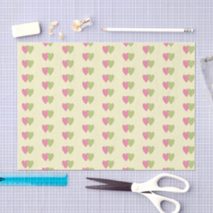Papel De Seda Bebê creme corações verdes cor-de-rosa