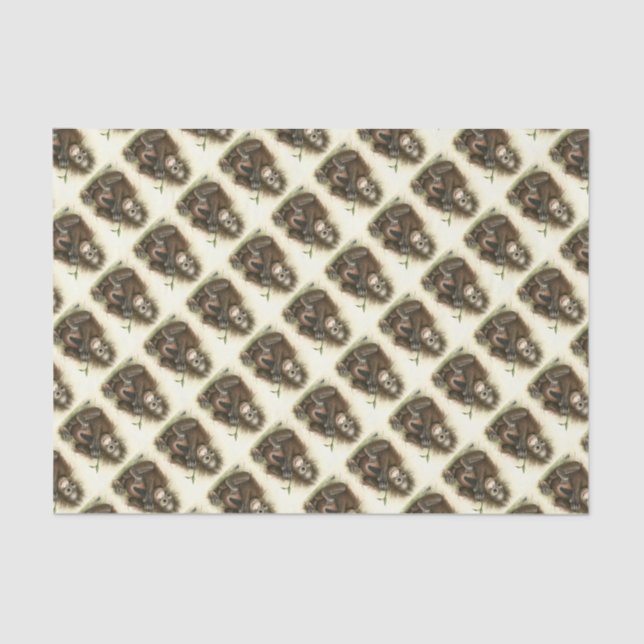 Papel De Seda Bebê do orangotango com folhas (Frente )