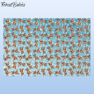 Papel De Seda Bebê, Fawn, Doe, Reindeer 🦌 Azul, Floco de Neve
