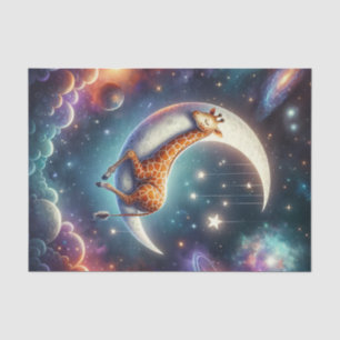 Papel De Seda Bebê Girafa Celestial Dormindo sobre a Lua e as Es