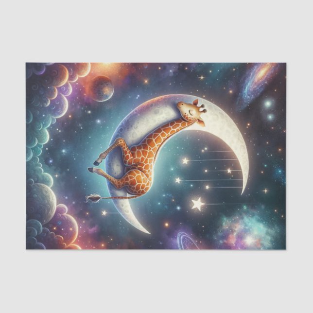Papel De Seda Bebê Girafa Celestial Dormindo sobre a Lua e as Es (Frente )