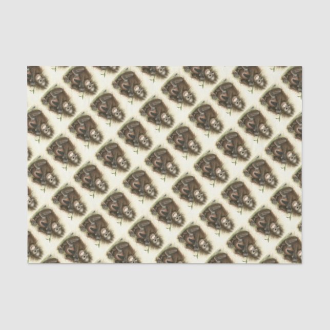 Papel De Seda Bebê Orangotango Com Folhas (Frente )