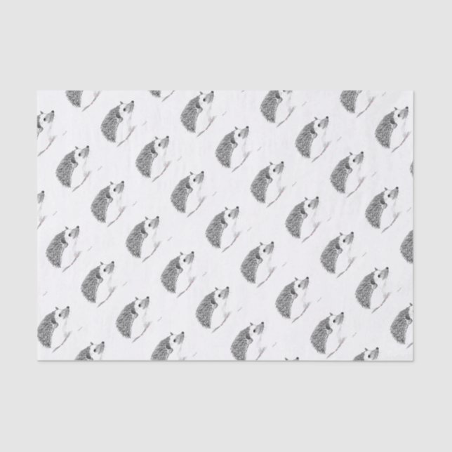 Papel De Seda Bebê ouriço animal Aquarela Preto Padrões Crianças (Frente )