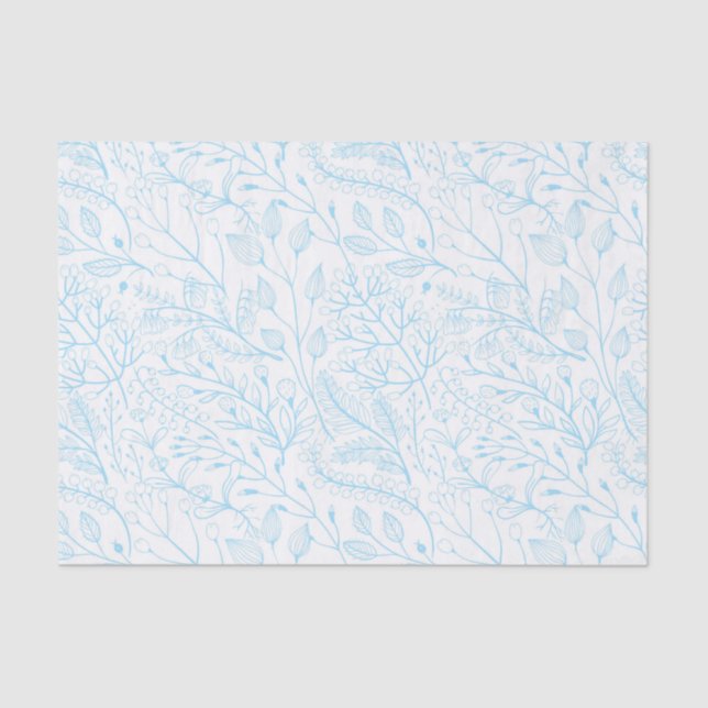 Papel De Seda Bebê Pastel Azul Claro Floral Elegante Casamento   (Frente )