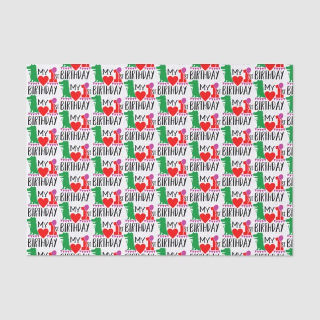 Papel De Seda bebê primeiro dinossauro de aniversário (Frente )