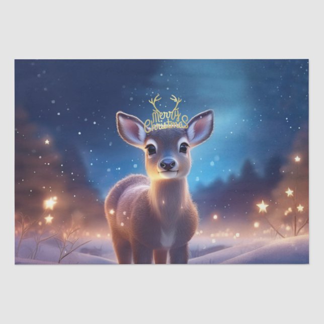 Papel De Seda Bebê Reindeer com Feliz Saudação de Natal (Frente )