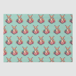 Papel De Seda Bebê veado com Rosas e folhagem verde