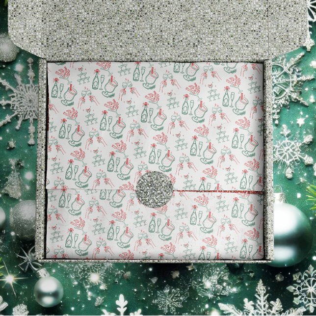 Papel De Seda Bebidas de Natal Alegres Desenhadas à Mão (Criador carregado)