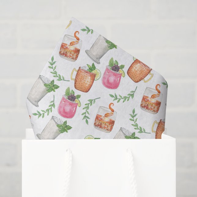 Papel De Seda Bebidas Mint Julep de Derby em Aquarela (Sacola de presentes)