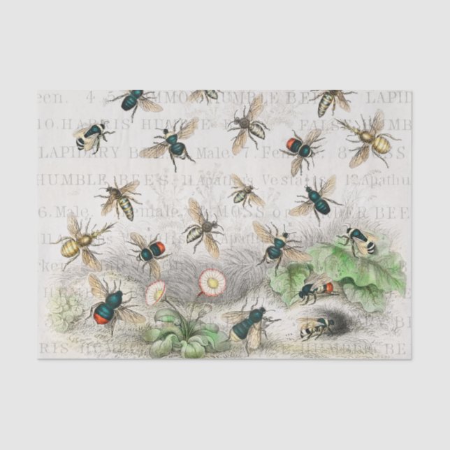 Papel De Seda Bee Honey Queen Bees Antique (Frente )