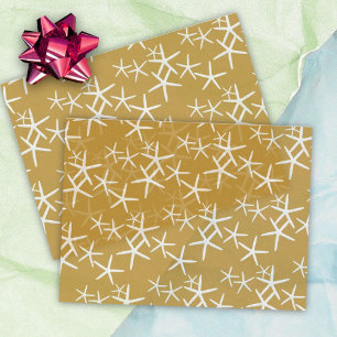 Papel de Seda Bege Dourado com Estrelas-do-Mar