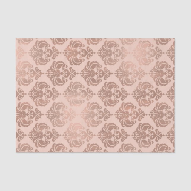 Papel De Seda Bege Dourado Rosa Damasco Glam Moderno (Frente )