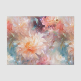 Papel De Seda Bege Laranja Rosa Floral