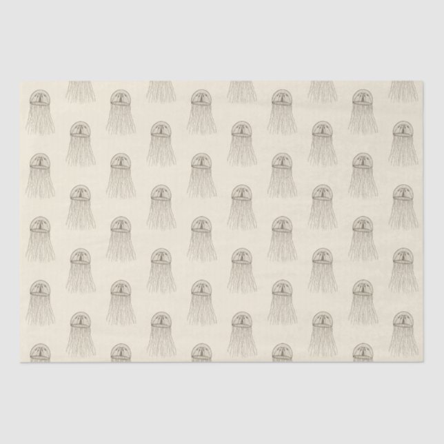 Papel De Seda Beige Marine Life Jellyfish Patterno (Frente )
