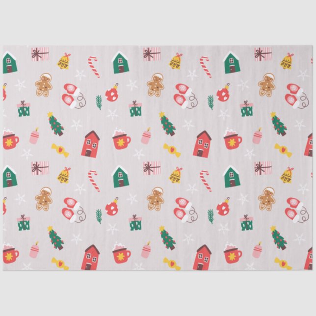 Papel De Seda Beige Red Green Playful Holiday Gift (Frente )