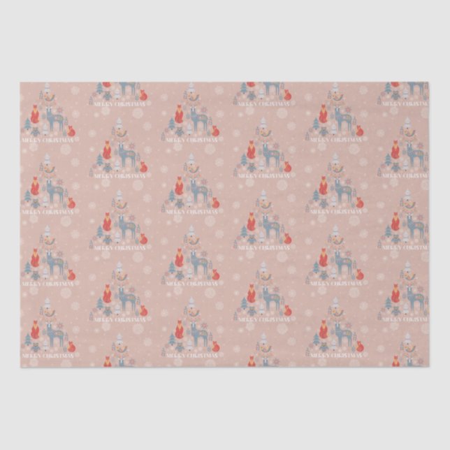 Papel De Seda Beige Scandinavian Reindeer Tree Animal Snowflake (Frente )