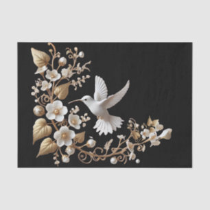 Papel De Seda Beija-flor Branco em Decoupage Preto