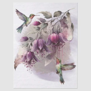 Papel De Seda Beija-flor de Flor de Fúcsia Aquarela