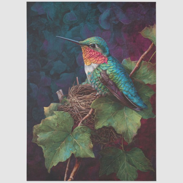 Papel De Seda Beija-flor-de-garganta-rubi em decoupage (Frente )
