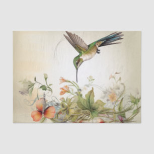 Papel De Seda Beija-flor Esmeralda Spray de Flores Laranja Verme