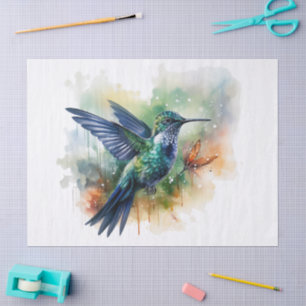 Papel De Seda Beija-flor Floral Aquarela