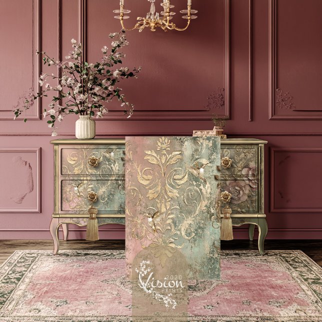 Papel De Seda beija-flores Dourados Gilded Damask Patina (Gold Hummingbirds, Gilded Damask Patina, Shabby Chic Weathered Background Decoupage Tissue Paper)