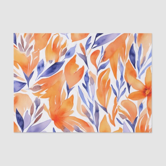 Papel De Seda Bela aquarela padrão laranja abstrato floral (Frente )