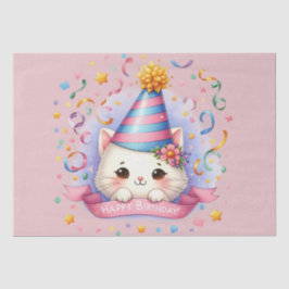 Papel De Seda Bela Cartoon Kawaii Kitty Feliz Aniversário