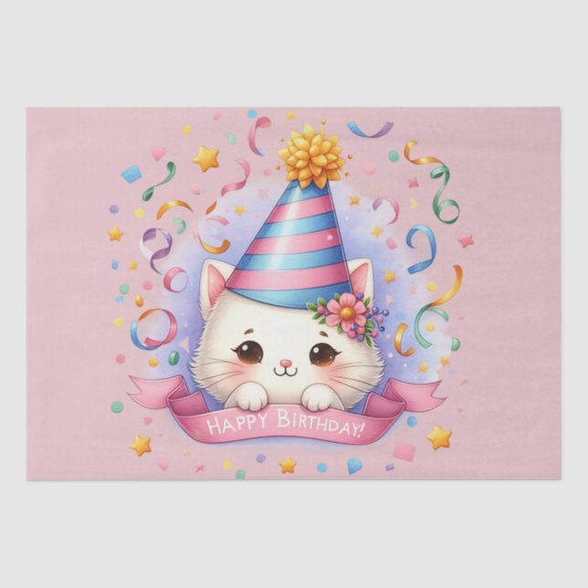 Papel De Seda Bela Cartoon Kawaii Kitty Feliz Aniversário (Frente )