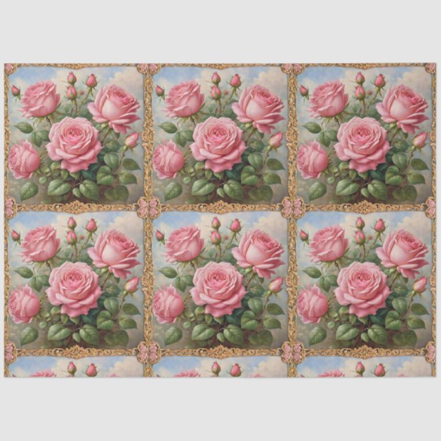 Papel De Seda Bela Coleção Moderna de Rosas Rosa (Frente )
