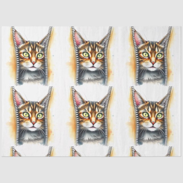 Papel De Seda Bela Coleção Popular De Gatos De Aquarela (Frente )