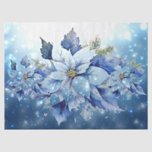 Papel De Seda Bela Decoupage de Poinsettias de Natal Azul