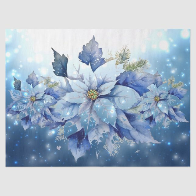 Papel De Seda Bela Decoupage de Poinsettias de Natal Azul (Frente )
