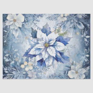 Papel De Seda Bela Decoupage de Poinsettias de Natal Azul