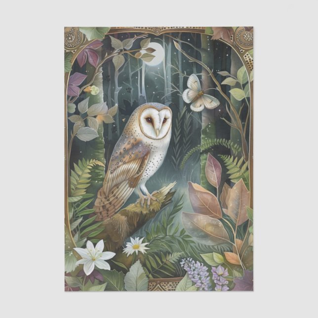 Papel De Seda Bela ilustração de coruja-das-torres à luz do luar (Frente )