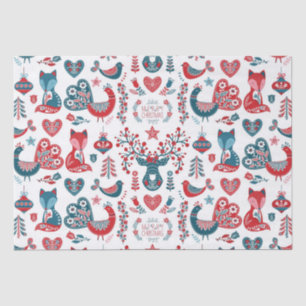 Papel De Seda Bela Marinho Vermelho Natal Scandinávia Arte Folcl