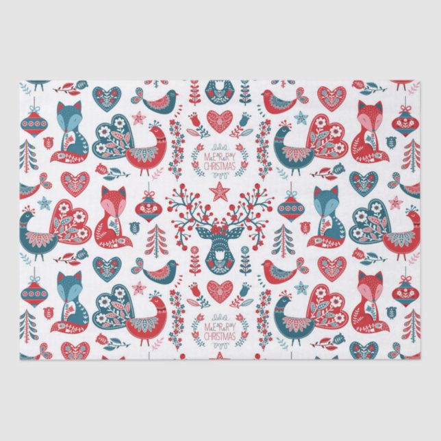 Papel De Seda Bela Marinho Vermelho Natal Scandinávia Arte Folcl (Frente )