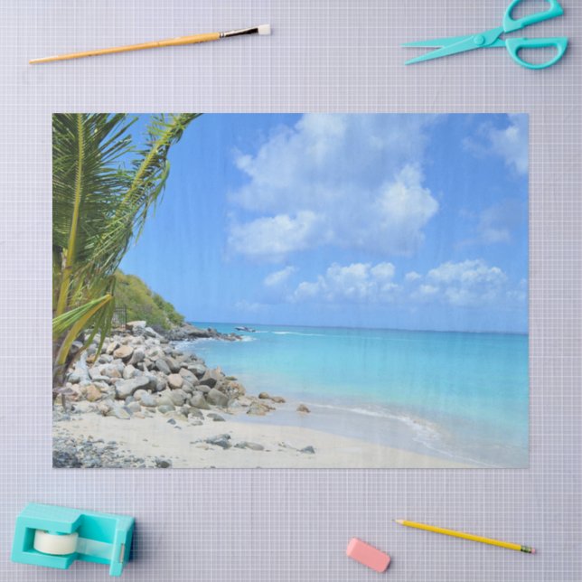 Papel De Seda Bela Praia Tropical Turquesa (Arte )