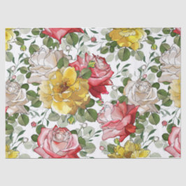 Papel De Seda Bela Tinta Aquarela Rosas Vermelhas Amarelas